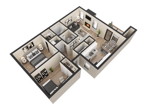 Floor plan for 2 beds, 1 bath, 875 sqft